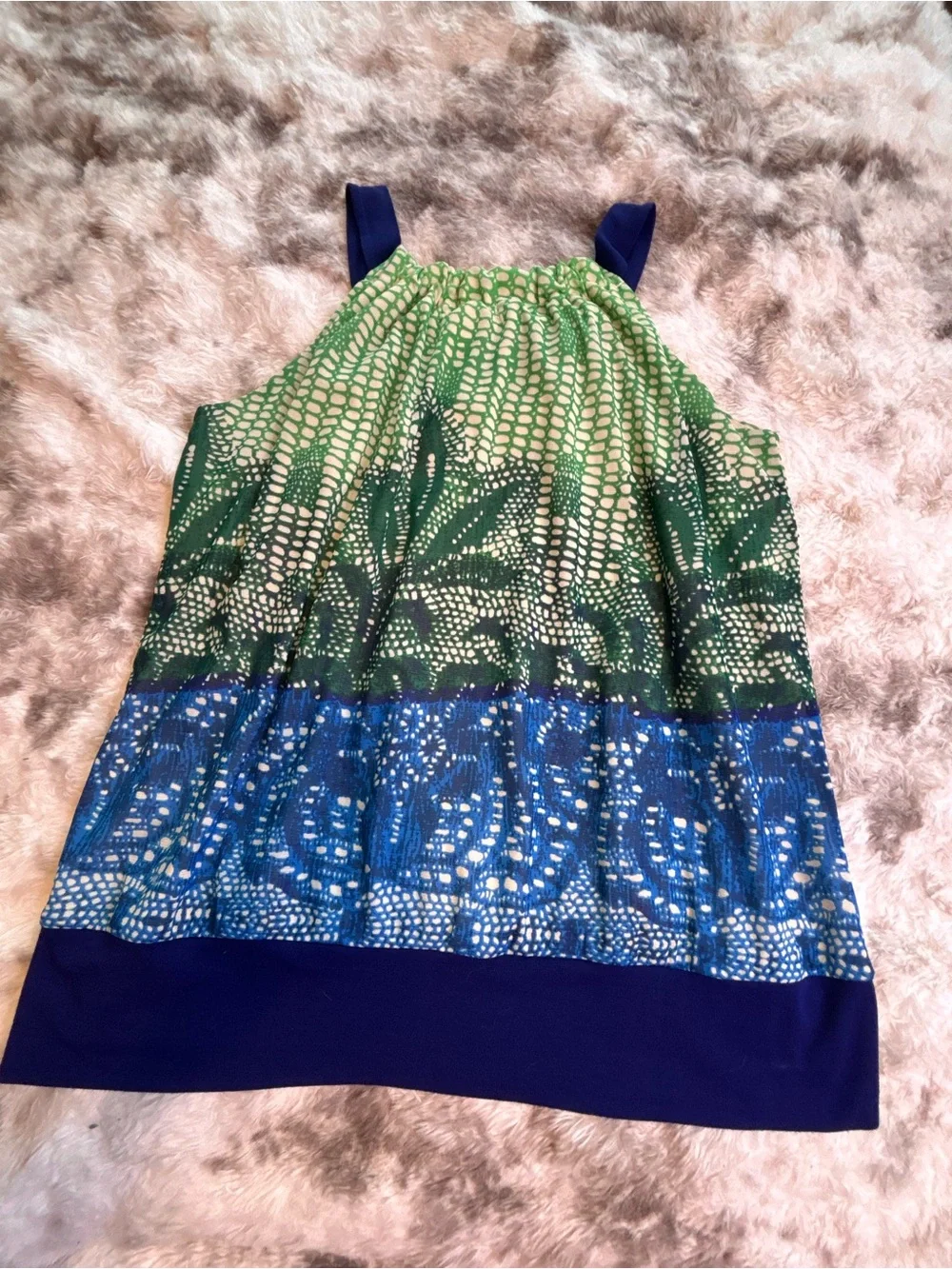 Maurices Green and Blue Printed Halter Tank with Navy Trim